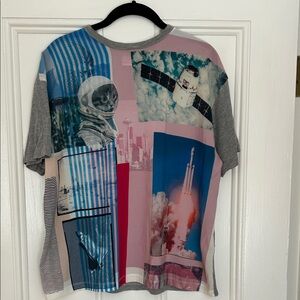 Paul Smith SPACE KITTY Pink and Gray Graphic Tee